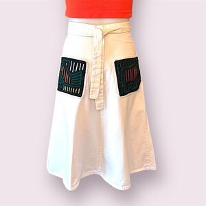 White A-Line Skirt with Embroidered Pockets